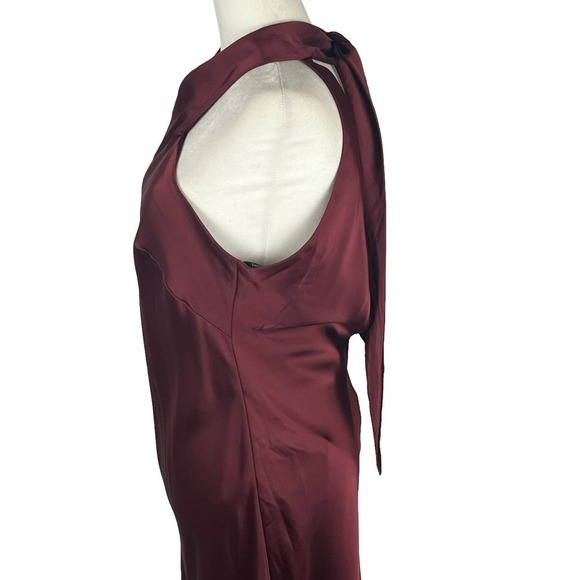 LOVELY TWIST HALTER BRIDESMAID MAXI TRUMPET GOWN IN CABERNET NWT WOMEN'S SMALL - Picture 6 of 15